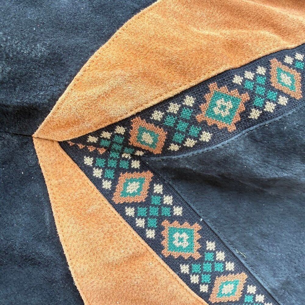 Vintage Cripple Creek Suede Aztec Western Bomber Jacket Black Tan Men's Large - Picture 7 of 9